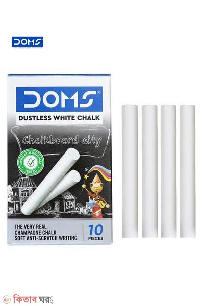 DOMS Non Toxic Dustless White Chalk 10 Pcs (DOMS Non Toxic Dustless White Chalk 10 Pcs)